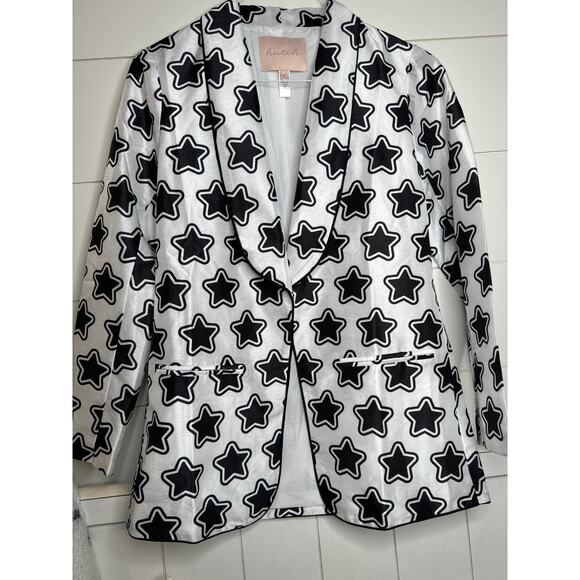 Anthropologie Hutch, White & Black Star Blazer, Hook/Eye Closure, Pockets XS NEW - Picture 1 of 3